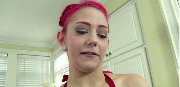  Pink hair babe makes deep blowjob